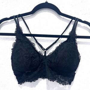 Aerie Black Lace Padded Push Up V-neck Bralette‎ small